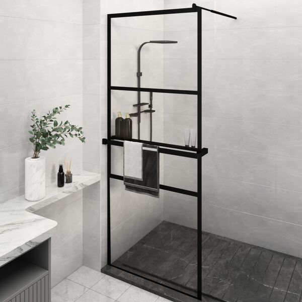 vidaXL Paroi de douche avec &eacute;tag&egrave;re Noir 80x195 cm Verre ESG&Aluminium