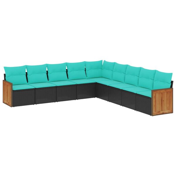 vidaXL Salon de jardin 9 pcs avec coussins noir r&eacute;sine tress&eacute;e