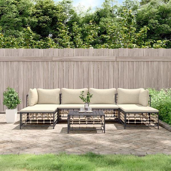 vidaXL Salon de jardin 7 pcs avec coussins anthracite r&eacute;sine tress&eacute;e