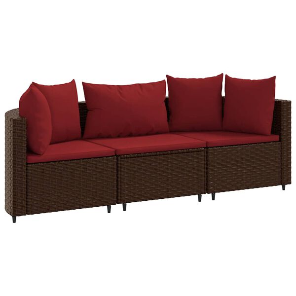 vidaXL Salon de jardin avec coussins 3 pcs marron r&eacute;sine tress&eacute;e