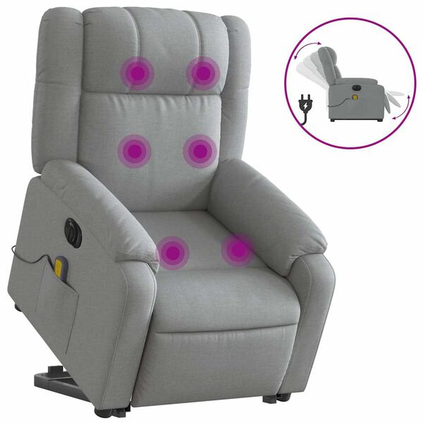 vidaXL Fauteuil inclinable de massage électrique gris clair tissu