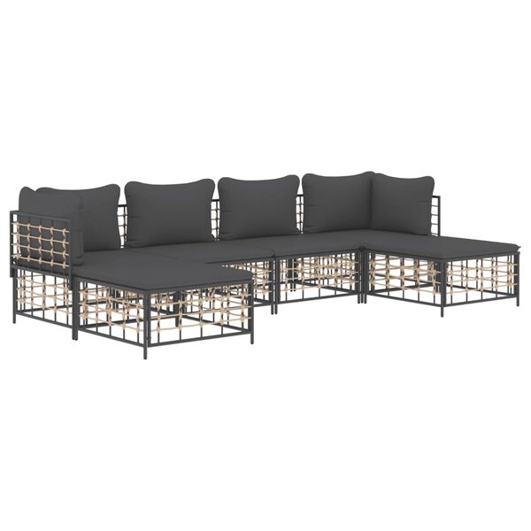 vidaXL Salon de jardin 6 pcs avec coussins anthracite r&eacute;sine tress&eacute;e