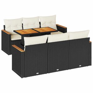 vidaXL Salon de jardin avec coussins 7 pcs noir r&eacute;sine tress&eacute;e acacia