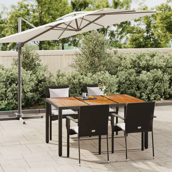 vidaXL Ensemble &agrave; manger de jardin coussins 5pcs Noir R&eacute;sine tress&eacute;e