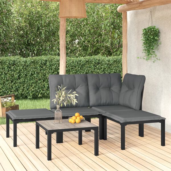 vidaXL Salon de jardin 5 pcs noir et gris r&eacute;sine tress&eacute;e