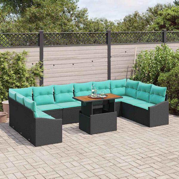 vidaXL Ensemble de canap&eacute; de jardin 11 pcs Noir Poly rotin