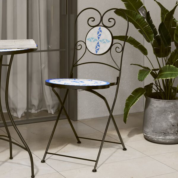 vidaXL Chaises de bistro pliables lot de 2 bleu et blanc c&eacute;ramique