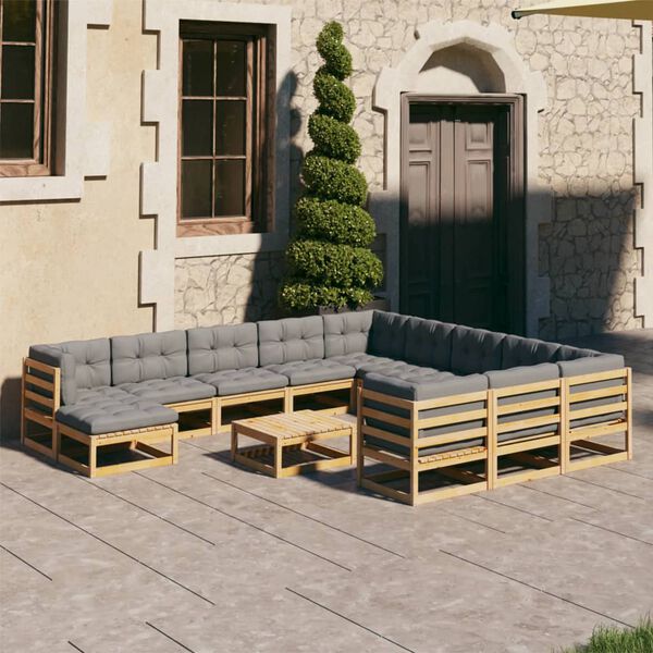 vidaXL Salon de jardin 13 pcs avec coussins Bois de pin massif