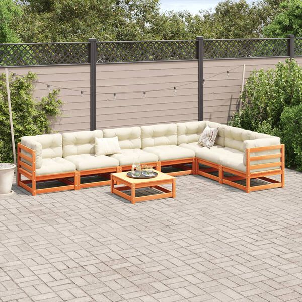 vidaXL Salon de jardin 8 pcs avec coussins marron cire bois pin massif