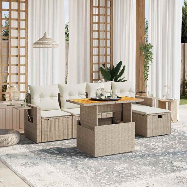 vidaXL Salon de jardin avec coussins 6 pcs beige r&eacute;sine tress&eacute;e