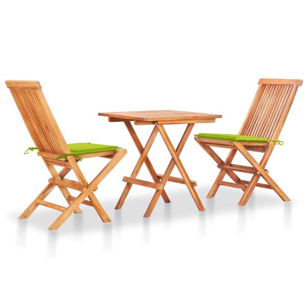 vidaXL Ensemble de bistro 3 pcs avec coussins vert vif Bois de teck