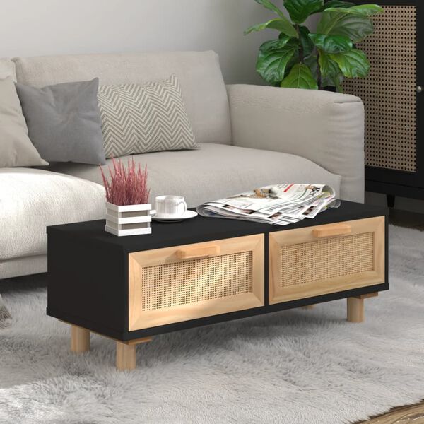vidaXL Table basse Noir 80x40x30 cm Bois d'ing&eacute;nierie et pin massif