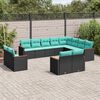vidaXL Salon de jardin avec coussins 12 pcs noir r&eacute;sine tress&eacute;e