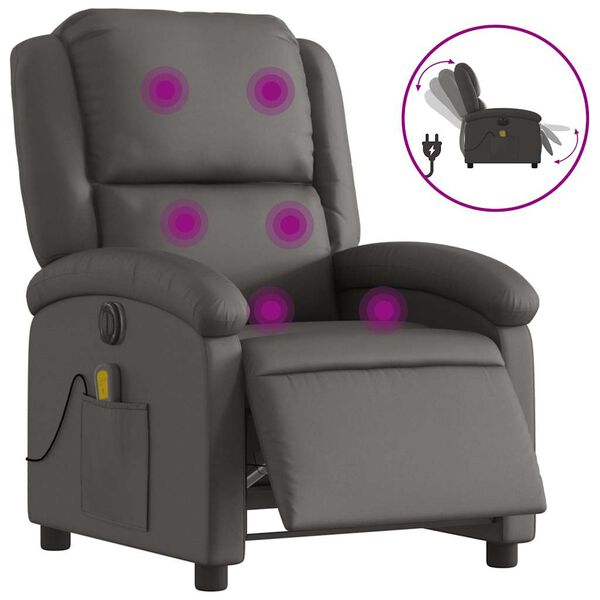 vidaXL Fauteuil inclinable de massage électrique gris cuir véritable
