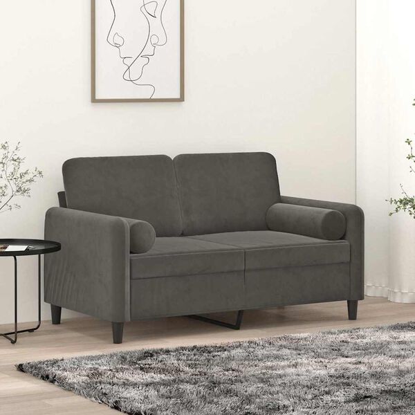 vidaXL Canap&eacute; 2 places oreillers et coussins Gris fonc&eacute; 120 cm Velours