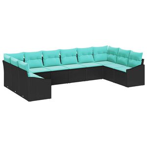 vidaXL Ensemble de canap&eacute; de jardin 10 pcs Noir et turquoise polyrotin