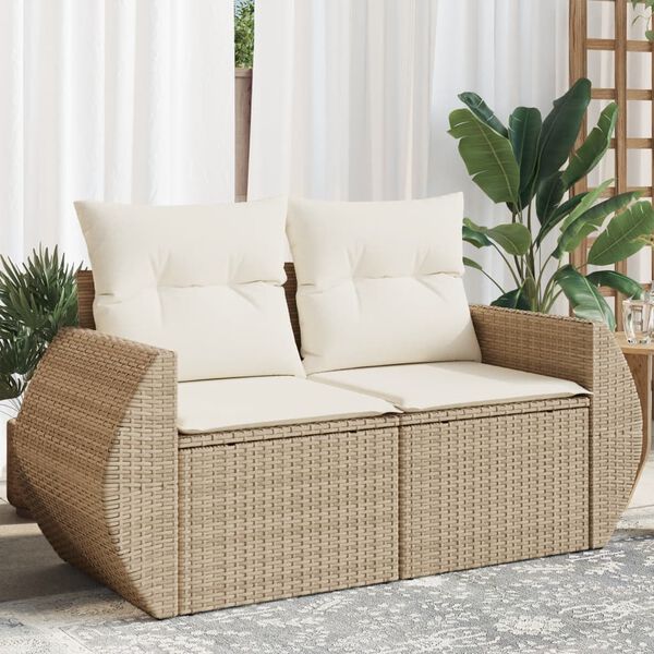 vidaXL Canap&eacute; de jardin avec coussins 2 places beige r&eacute;sine tress&eacute;e