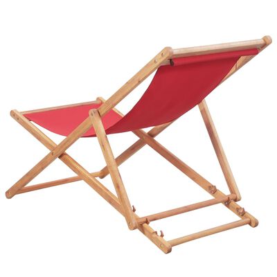 vidaXL Chaise pliable de plage Tissu et cadre en bois Rouge