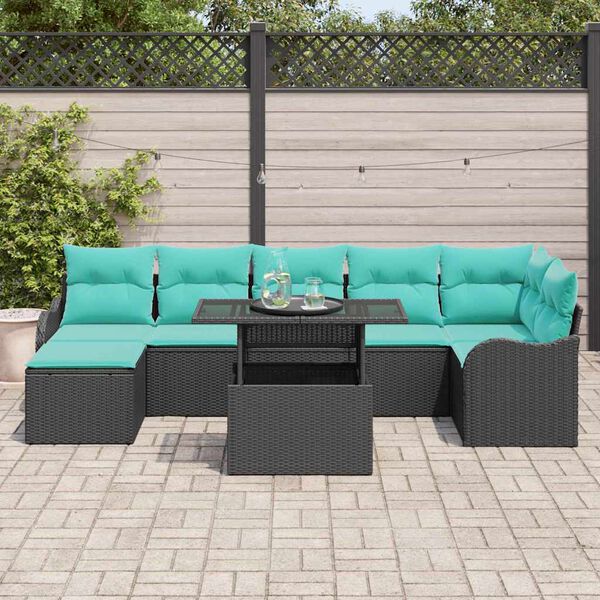 vidaXL Ensemble de canap&eacute; de jardin avec coussin 8 pcs Noir Poly rotin