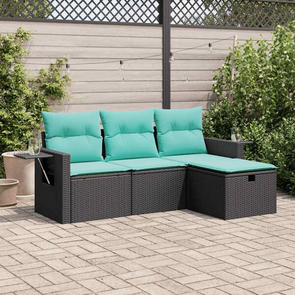 vidaXL Salon de jardin 4 pcs avec coussins noir r&eacute;sine tress&eacute;e