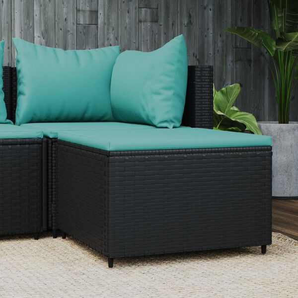 vidaXL Repose-pied de jardin avec coussin noir r&eacute;sine tress&eacute;e