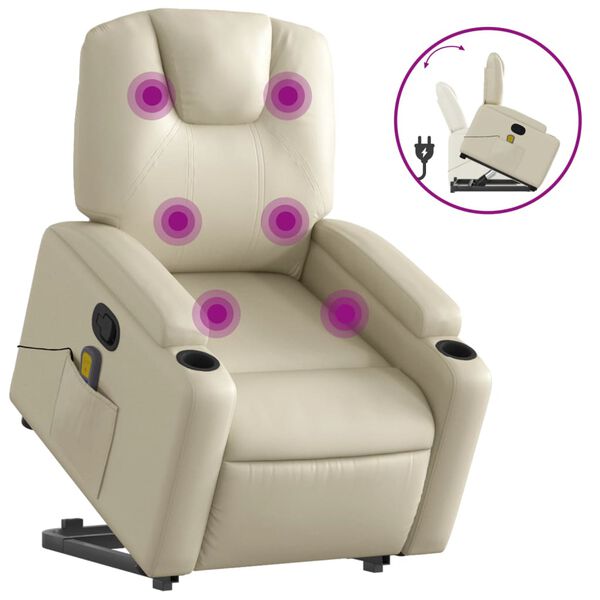 vidaXL Fauteuil inclinable de massage cr&egrave;me similicuir