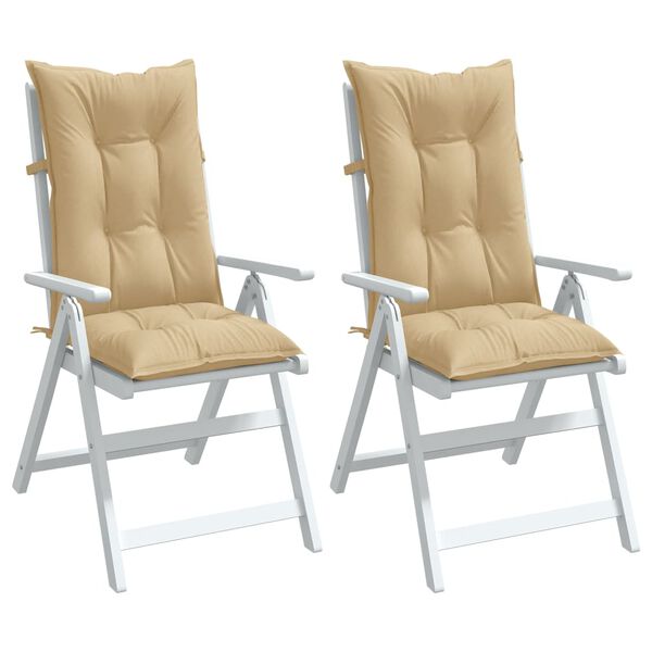 vidaXL Coussins de chaise &agrave; dossier haut lot de 2 beige m&eacute;lang&eacute; tissu
