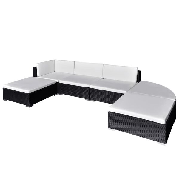 vidaXL Salon de jardin 6 pcs avec coussins r&eacute;sine tress&eacute;e noir