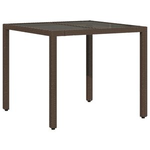 vidaXL Table de jardin avec dessus en verre marron r&eacute;sine tress&eacute;e