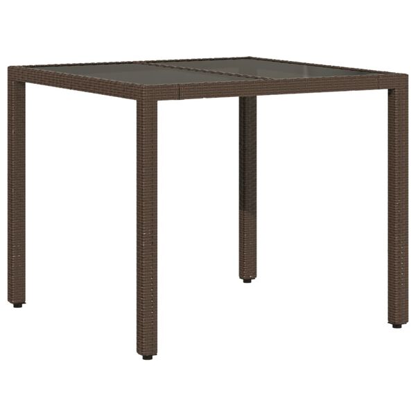 vidaXL Table de jardin avec dessus en verre marron r&eacute;sine tress&eacute;e