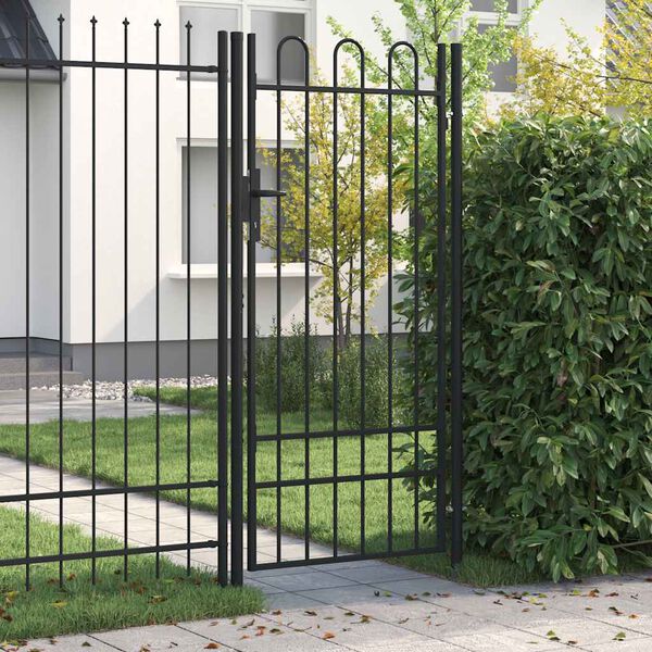 vidaXL Portillon simple porte avec dessus arqu&eacute; Acier 1x2 m Noir