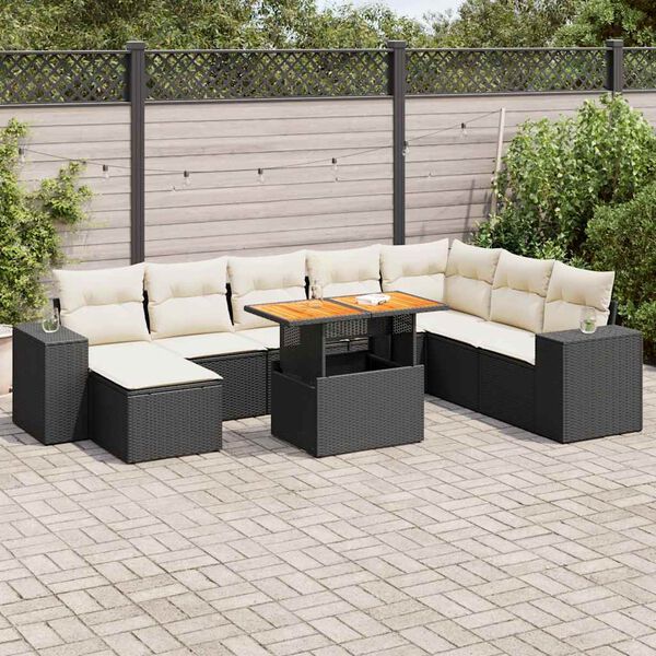 vidaXL Salon de jardin avec coussins 9 pcs noir résine tressée acacia