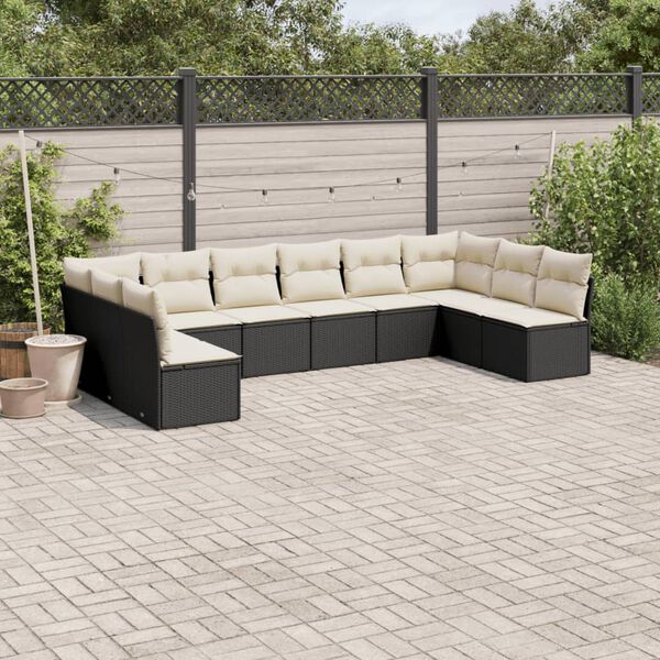 vidaXL Salon de jardin 10 pcs avec coussins noir r&eacute;sine tress&eacute;e