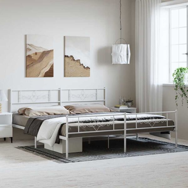 vidaXL Cadre de lit métal sans matelas et pied de lit blanc 193x203 cm