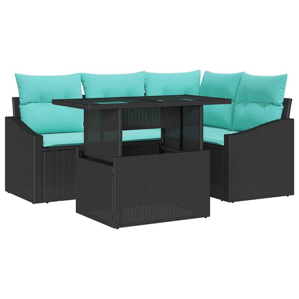 vidaXL Ensemble de canap&eacute; de jardin R&eacute;glable 5 pcs Noir et turquoise