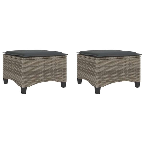 vidaXL Tabourets jardin coussins 2 pcs gris 55x55x36 cm r&eacute;sine tress&eacute;e