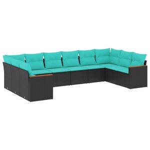 vidaXL Salon de jardin 10 pcs avec coussins noir r&eacute;sine tress&eacute;e
