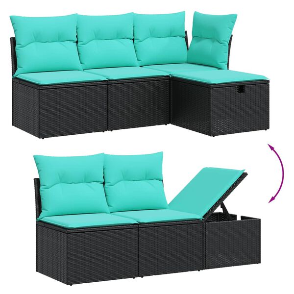 vidaXL Salon de jardin 7 pcs avec coussins noir r&eacute;sine tress&eacute;e