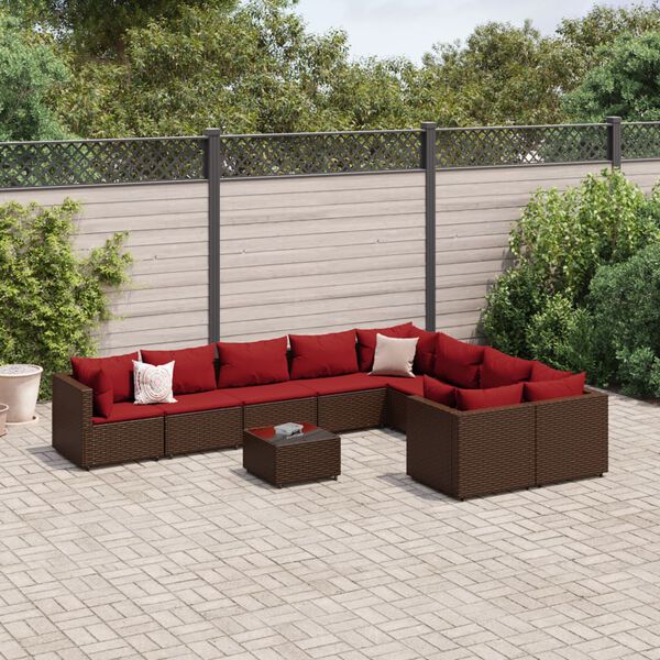 vidaXL Salon de jardin 10 pcs avec coussins marron r&eacute;sine tress&eacute;e