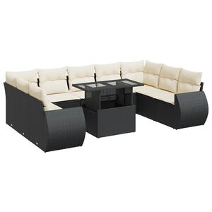 vidaXL Salon de jardin 10 pcs avec coussins noir r&eacute;sine tress&eacute;e