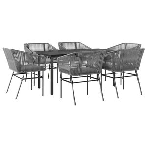 vidaXL Ensemble &agrave; manger jardin coussins 7 pcs gris poly rotin verre