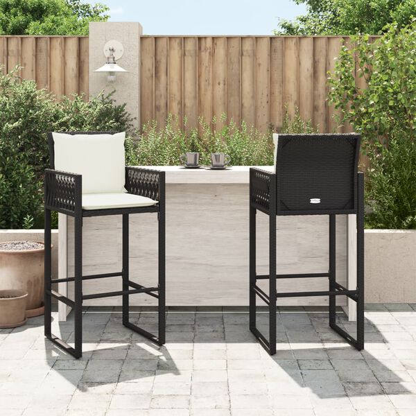 vidaXL Tabourets de bar jardin coussins lot de 2 noir r&eacute;sine tress&eacute;e