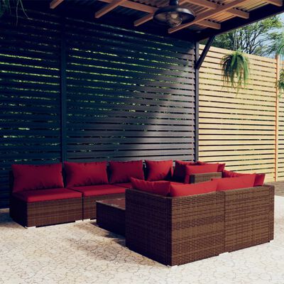 vidaXL Salon de jardin avec coussins 8 pcs marron résine tressée