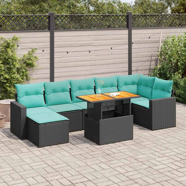 vidaXL Salon de jardin 8 pcs avec coussins noir r&eacute;sine tress&eacute;e
