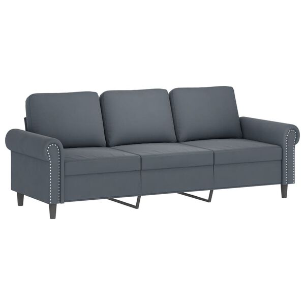 vidaXL Canapé 3 places avec oreillers gris foncé 180 cm velours