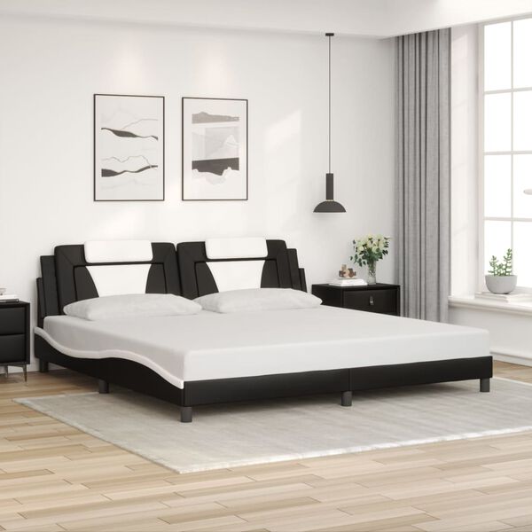 vidaXL Cadre de lit Viana sans matelas noir et blanc 193x203 cm similicuir