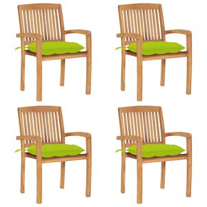 vidaXL Chaises de jardin empilables avec coussins lot de 4 Teck solide