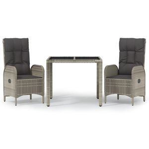 vidaXL Ensemble &agrave; manger de jardin 3 pcs coussins gris r&eacute;sine tress&eacute;e