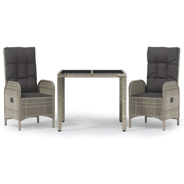 vidaXL Ensemble &agrave; manger de jardin 3 pcs coussins gris r&eacute;sine tress&eacute;e