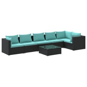 vidaXL Salon de jardin 7 pcs avec coussins R&eacute;sine tress&eacute;e Noir